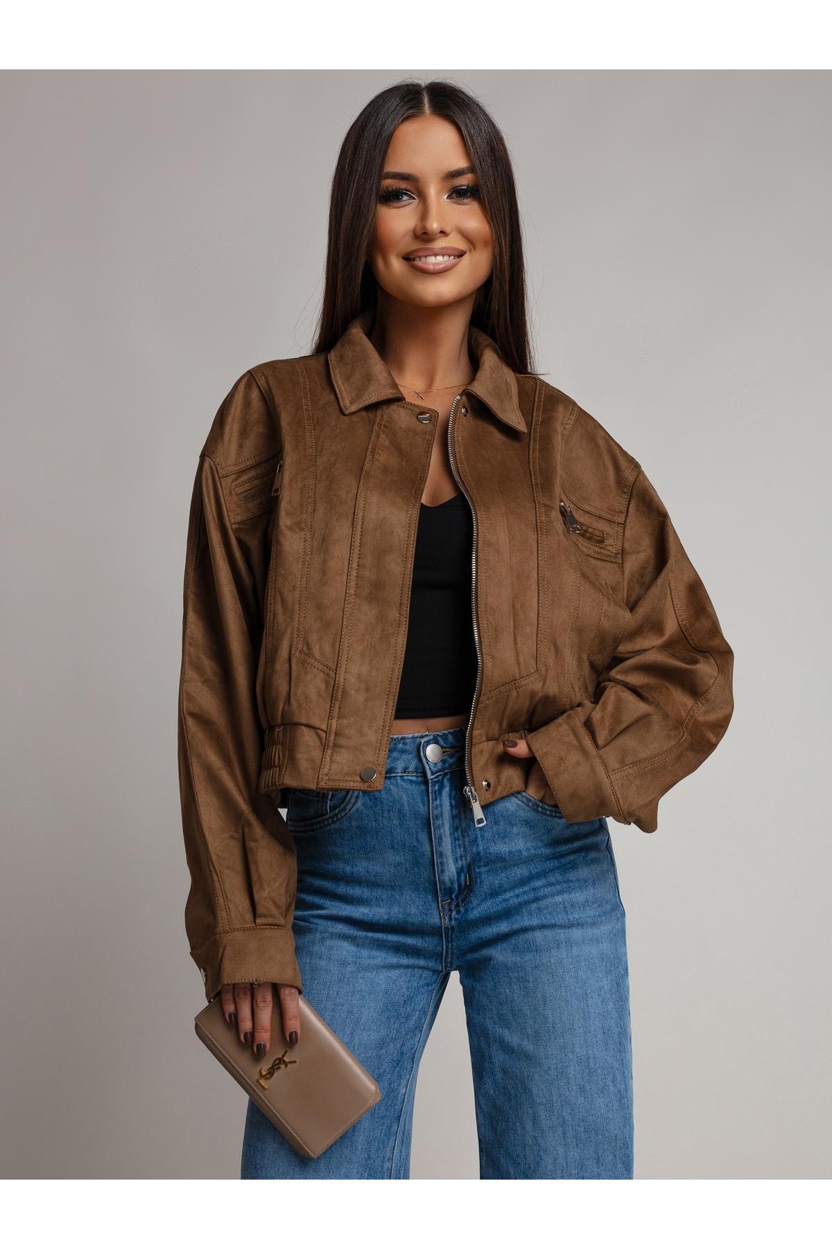 Hnedá semišová bunda AUTUMN — spredu