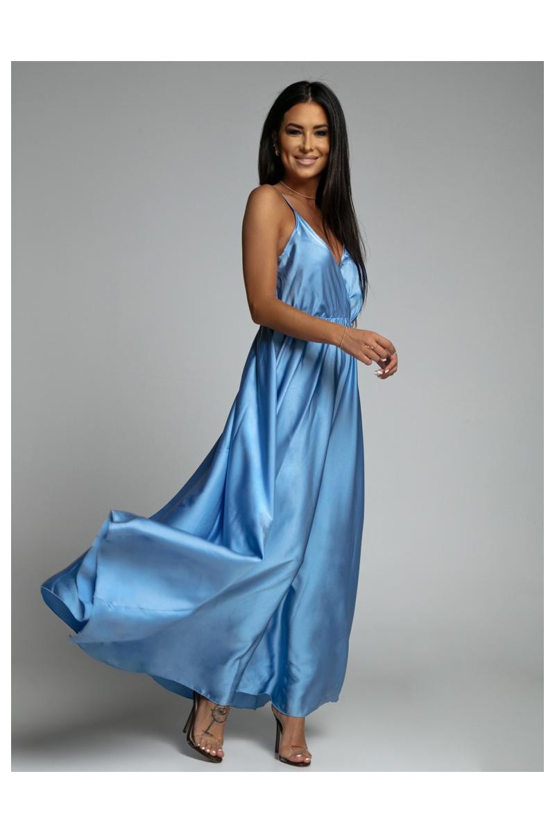 Modré saténové šaty SATIN DREAM — spredu